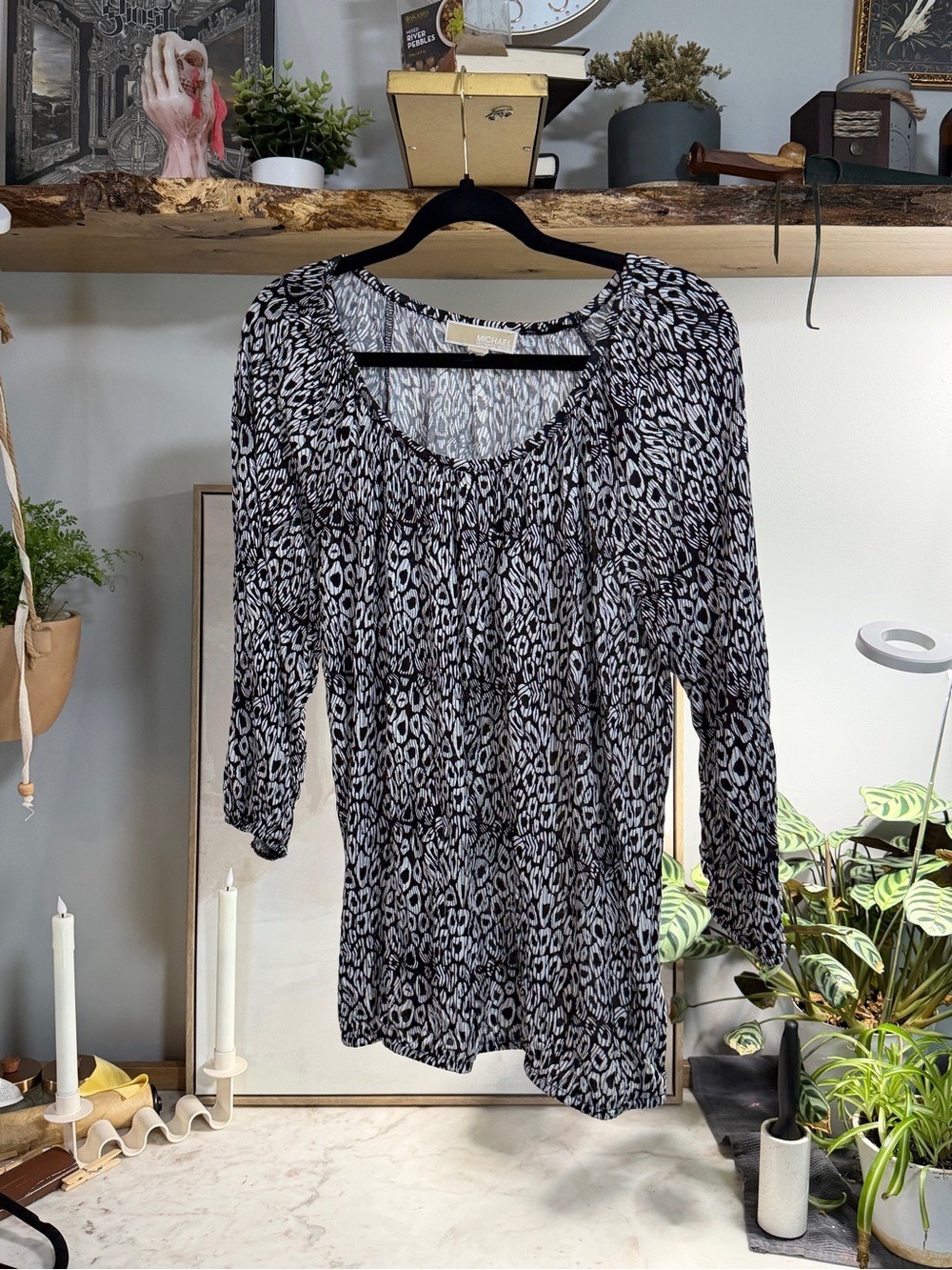Michael Kors Black and White Printed Blouse